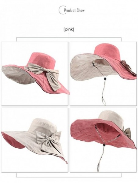 Sun Hats Women's UPF 50+ Foldable Floppy Reversible Wide Brim Sun Beach Hat with Bowknot - Red - CH18D5ICO0X $21.60