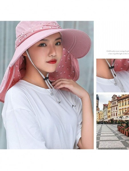 Sun Hats Women's UPF+50 Sun Visor Detachable Flap Hat Foldable Wide Brimmed UV Protection Hat - Pink - C418RR3DLG4 $23.02