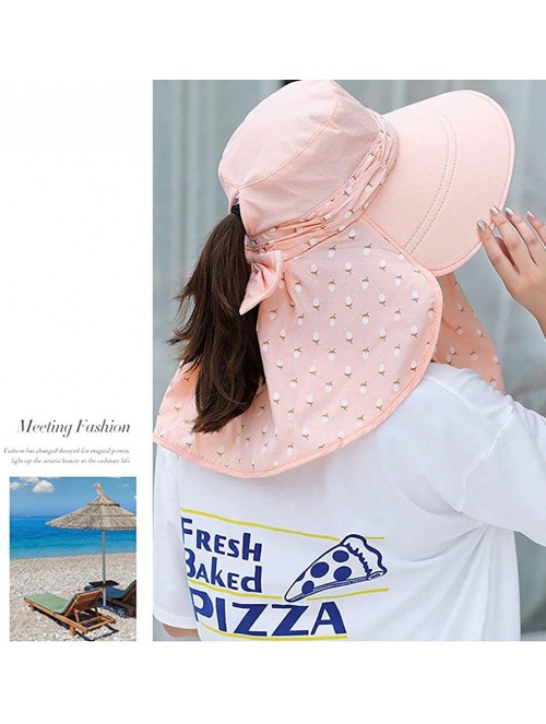 Sun Hats Women's UPF+50 Sun Visor Detachable Flap Hat Foldable Wide Brimmed UV Protection Hat - Pink - C418RR3DLG4 $23.02