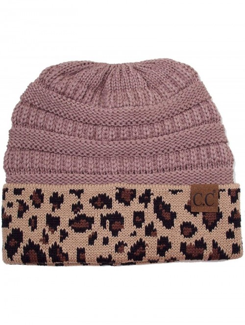 Skullies & Beanies Women Classic Solid Color with Leopard Cuff Beanie Skull Cap - Taupe - C918K5ZXIZL $15.69