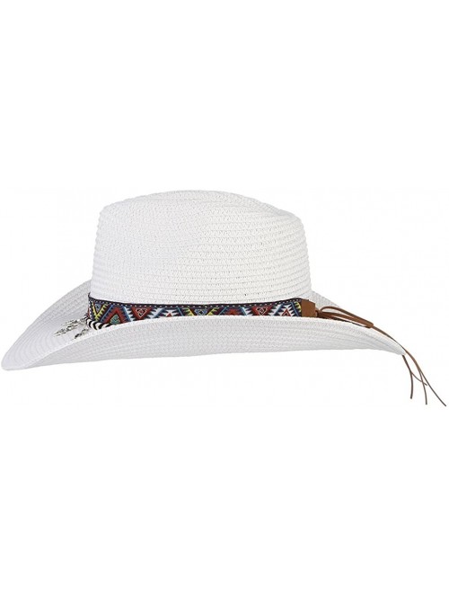 Cowboy Hats Cowboy Hat Western Style Cowboy Straw Hat Shapesble Brim Band & Pendant Decor - White - C818D63KD9N $11.12