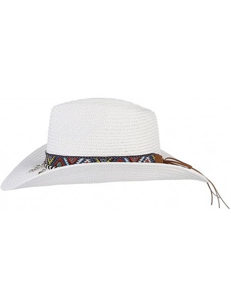 Cowboy Hats Cowboy Hat Western Style Cowboy Straw Hat Shapesble Brim Band & Pendant Decor - White - C818D63KD9N $11.12