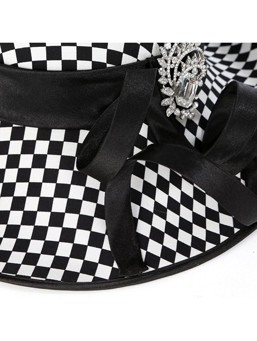 Bucket Hats Ladies Satin Dress Hat Women Church Hat Formal Derby Hats Wide Brim Pattern - Black White Color - CP18DQMLKUT $48.05