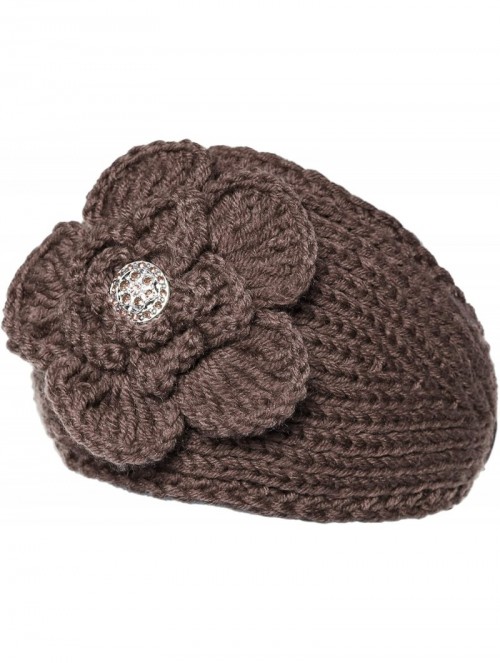 Cold Weather Headbands Knit Winter Headband Ear Warmer with Sparkles - Rhinestone Brown - CH11VTDEUYB $10.86