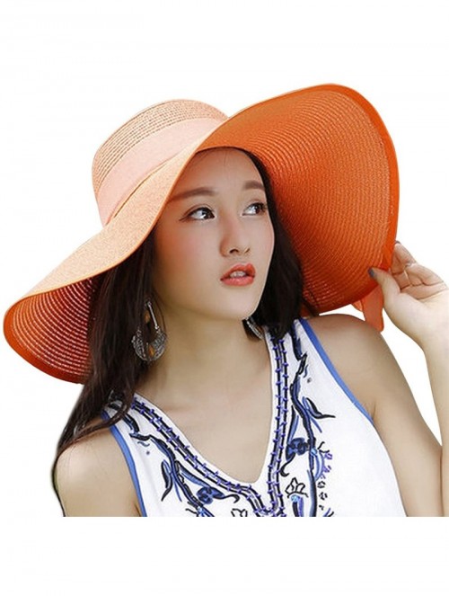 Sun Hats Women Big Bowknot Straw Hat Floppy Foldable Roll Up Beach Cap Sun Hat - Orange - CK18D32ED7A $12.98