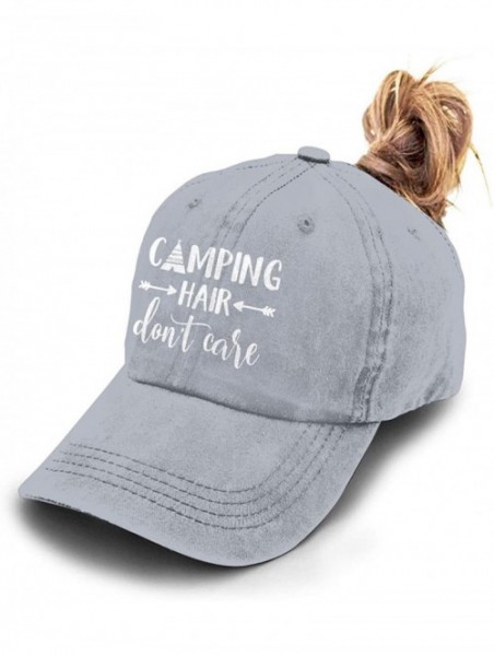Baseball Caps Unisex Camping Hair Don't Care Vintage Adjustable Baseball Cap Denim Dad Hat - Ponytail Gray - CB18SS8QMX0 $18.18