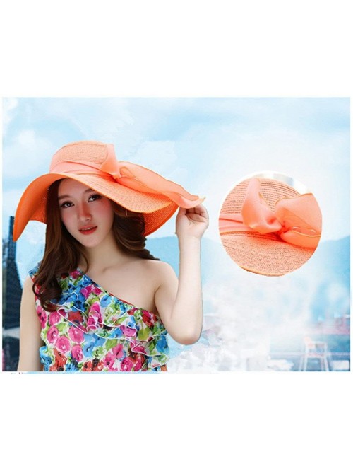Sun Hats Women Big Bowknot Straw Hat Floppy Foldable Roll Up Beach Cap Sun Hat - Orange - CK18D32ED7A $12.98