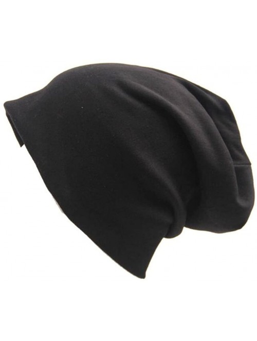 Skullies & Beanies Unisex Comfy Cotton Beanies Soft Sleep Cap for Hairloss Cancer Chemo - Black - CO12LXK6Q2X $12.23