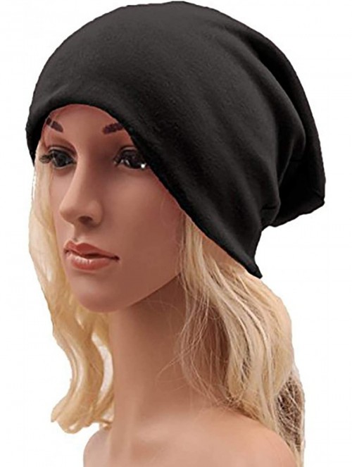 Skullies & Beanies Unisex Comfy Cotton Beanies Soft Sleep Cap for Hairloss Cancer Chemo - Black - CO12LXK6Q2X $12.23