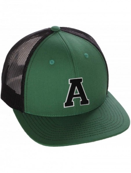 Baseball Caps Structured Trucker Mesh Hat Custom Colors Letter A Initial Baseball Mid Profile - Green Black White Black - CR1...