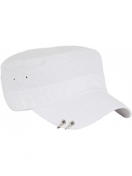 Baseball Caps A139 Unisex Punk Silver Ring Design Piercing Rock Army Cap Cadet Military Hat - White - C112HPIMQ7V $31.04