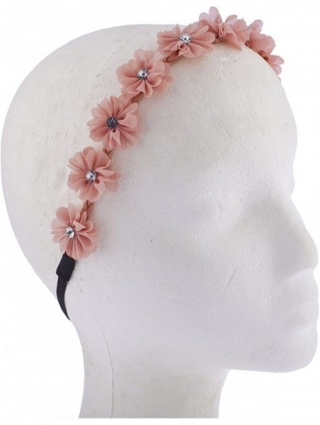 Headbands Black Faux Ivory Grey Crystal Stone Floral Elastic Headwrap Headband - Blush - CN187GEGMHO $14.17