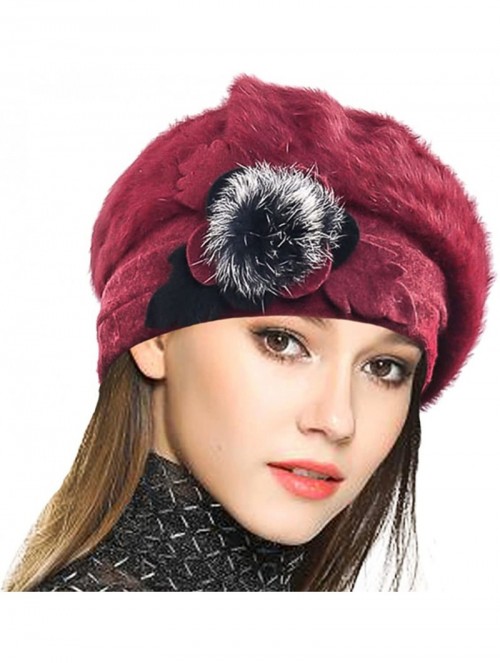 Berets Women's 100% Wool Bucket Hat Felt Cloche Beret Dress Winter Beanie Hats - Angora-claret - C918X760UTI $15.67