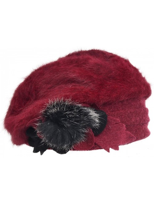 Berets Women's 100% Wool Bucket Hat Felt Cloche Beret Dress Winter Beanie Hats - Angora-claret - C918X760UTI $15.67