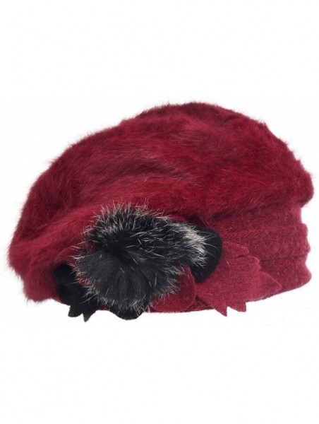 Berets Women's 100% Wool Bucket Hat Felt Cloche Beret Dress Winter Beanie Hats - Angora-claret - C918X760UTI $15.67