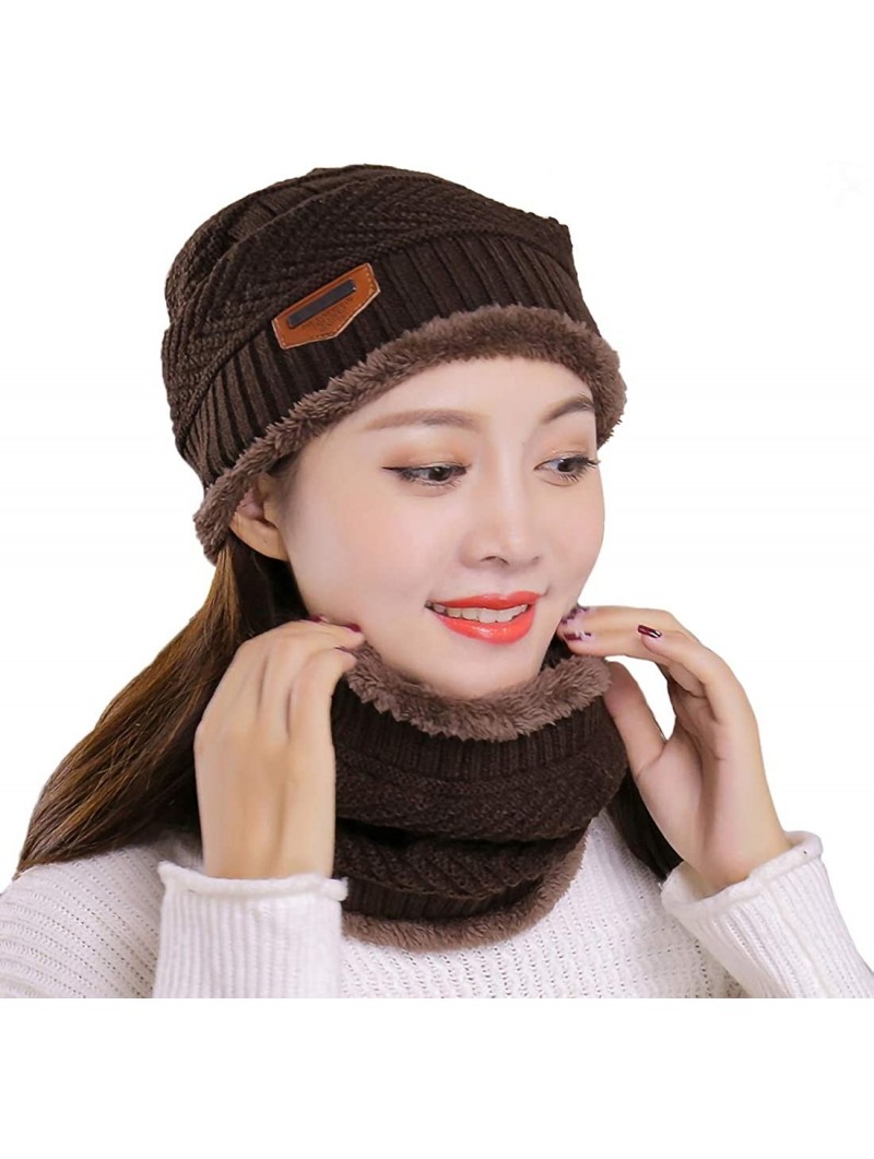 Skullies & Beanies Thick Warm Winter Beanie Hat Soft Stretch Slouchy Skully Knit Cap for Women - C-brown-hat & Scarf - CF18HK...