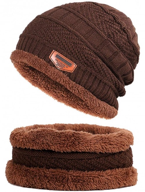 Skullies & Beanies Thick Warm Winter Beanie Hat Soft Stretch Slouchy Skully Knit Cap for Women - C-brown-hat & Scarf - CF18HK...