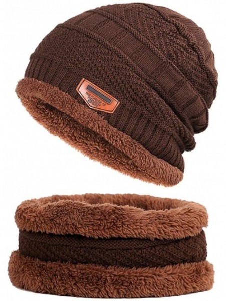 Skullies & Beanies Thick Warm Winter Beanie Hat Soft Stretch Slouchy Skully Knit Cap for Women - C-brown-hat & Scarf - CF18HK...