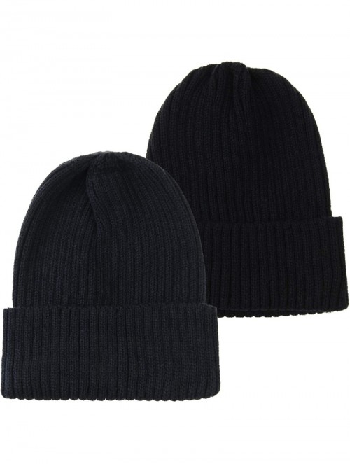 Skullies & Beanies Knitted Ribbed Beanie Hat Basic Plain Solid Watch Cap AC5846 - Twopack_blacknavy - CJ18KNZNAND $29.37