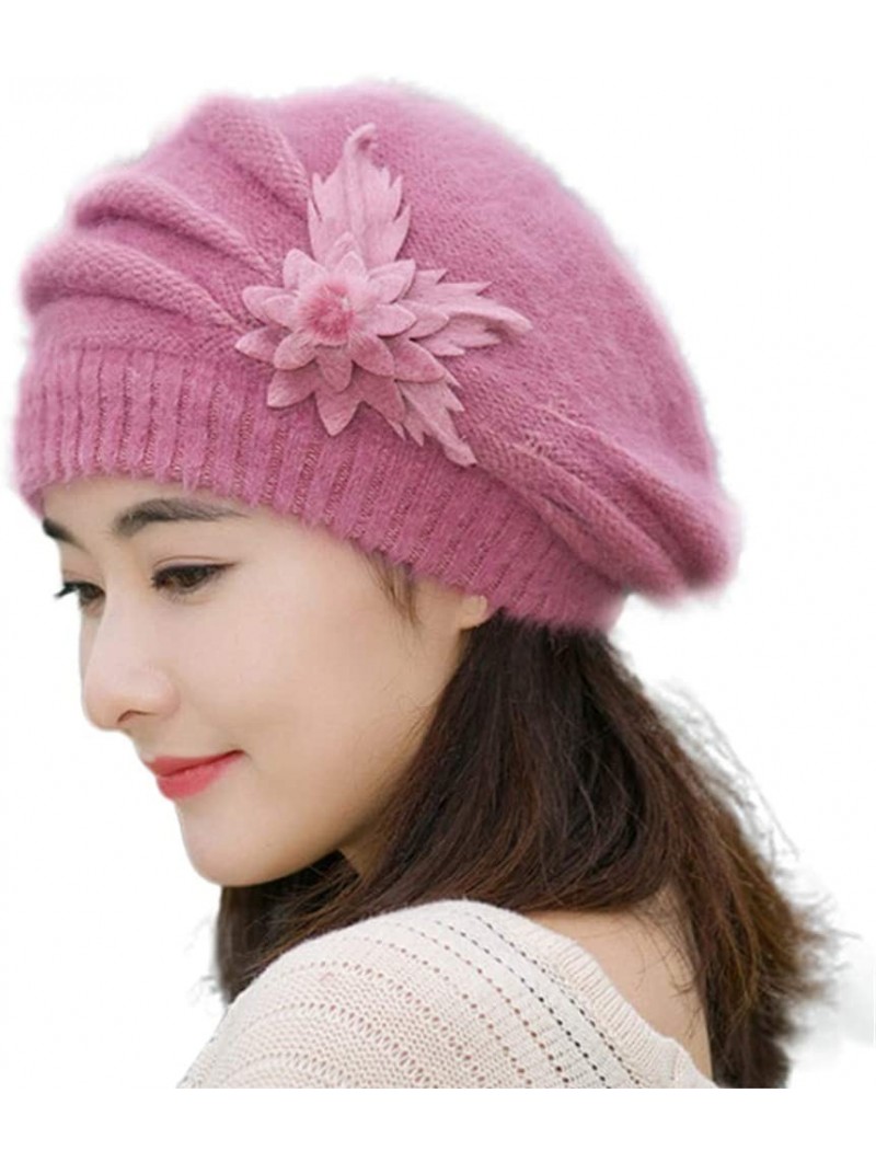 Berets Women Ladies Winter Knitting Hat Warm Artificial Wool Snow Ski Caps With Visor - S-light Purple - C918L77H0UD $9.67