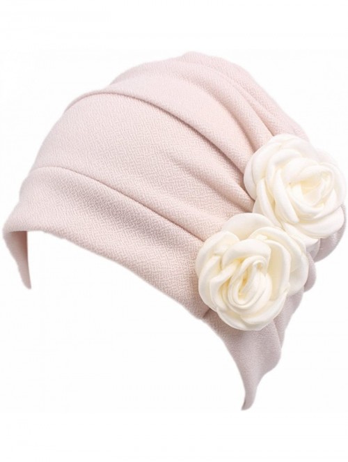 Skullies & Beanies Ruffle Chemo Turban Headband Scarf Beanie Cap Hat for Cancer Patient - Beige+wine - C918GY3L7IM $19.96