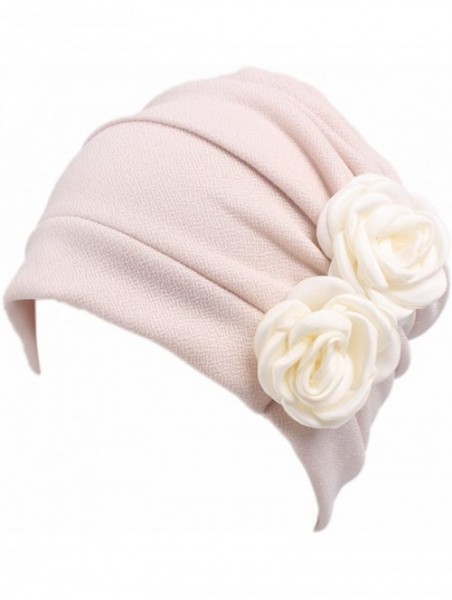 Skullies & Beanies Ruffle Chemo Turban Headband Scarf Beanie Cap Hat for Cancer Patient - Beige+wine - C918GY3L7IM $19.96