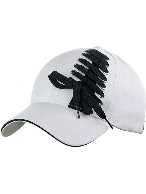 Baseball Caps Interchangeable Shoelace Two Tone Adjustable Precurved Baseball Cap Hat - White/Black Lace - C918363WZKL $14.95