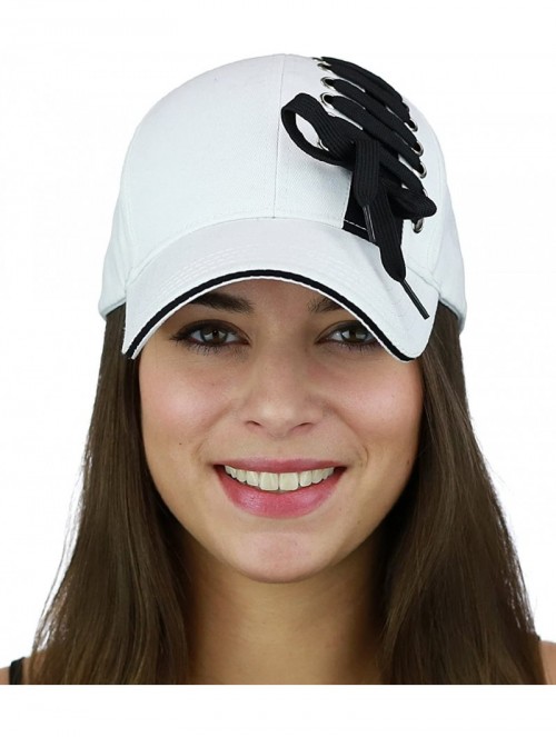 Baseball Caps Interchangeable Shoelace Two Tone Adjustable Precurved Baseball Cap Hat - White/Black Lace - C918363WZKL $14.95