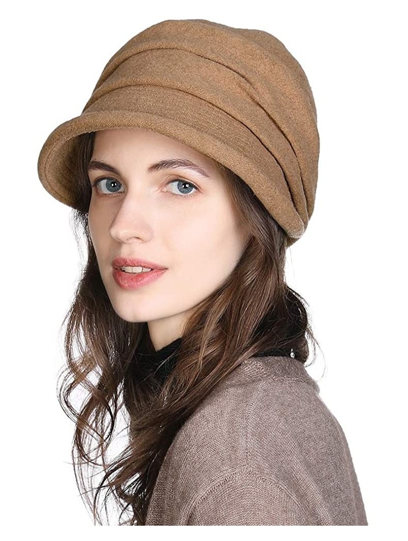 Newsboy Caps 2019 New Womens Visor Beret Newsboy Hat Cap for Ladies Merino Wool - 00757_khaki - CM18K55EOKO $25.75