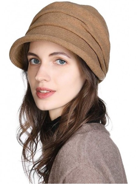 Newsboy Caps 2019 New Womens Visor Beret Newsboy Hat Cap for Ladies Merino Wool - 00757_khaki - CM18K55EOKO $25.75