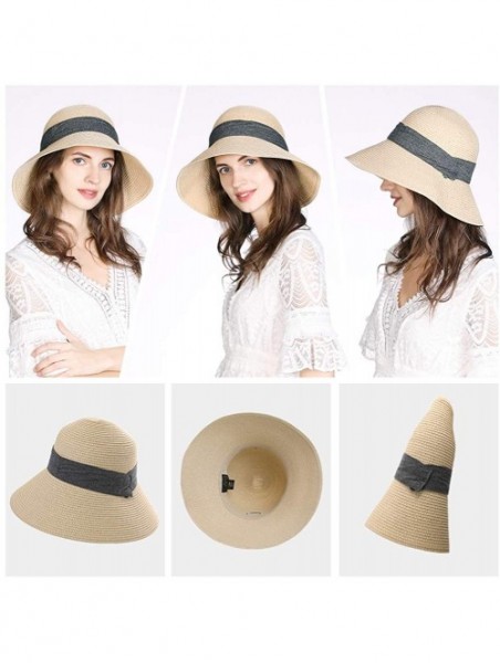 Sun Hats Womens UPF 50 Straw Sun Hat Floppy Wide Brim Fashion Beach Accessories Packable & Adjustable - CQ197S4S4EU $35.74