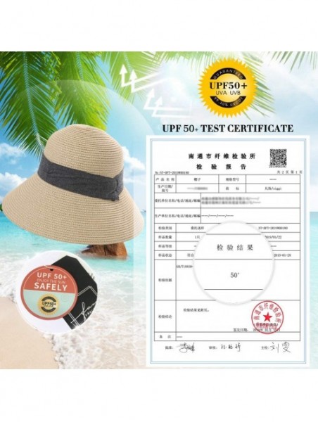 Sun Hats Womens UPF 50 Straw Sun Hat Floppy Wide Brim Fashion Beach Accessories Packable & Adjustable - CQ197S4S4EU $35.74