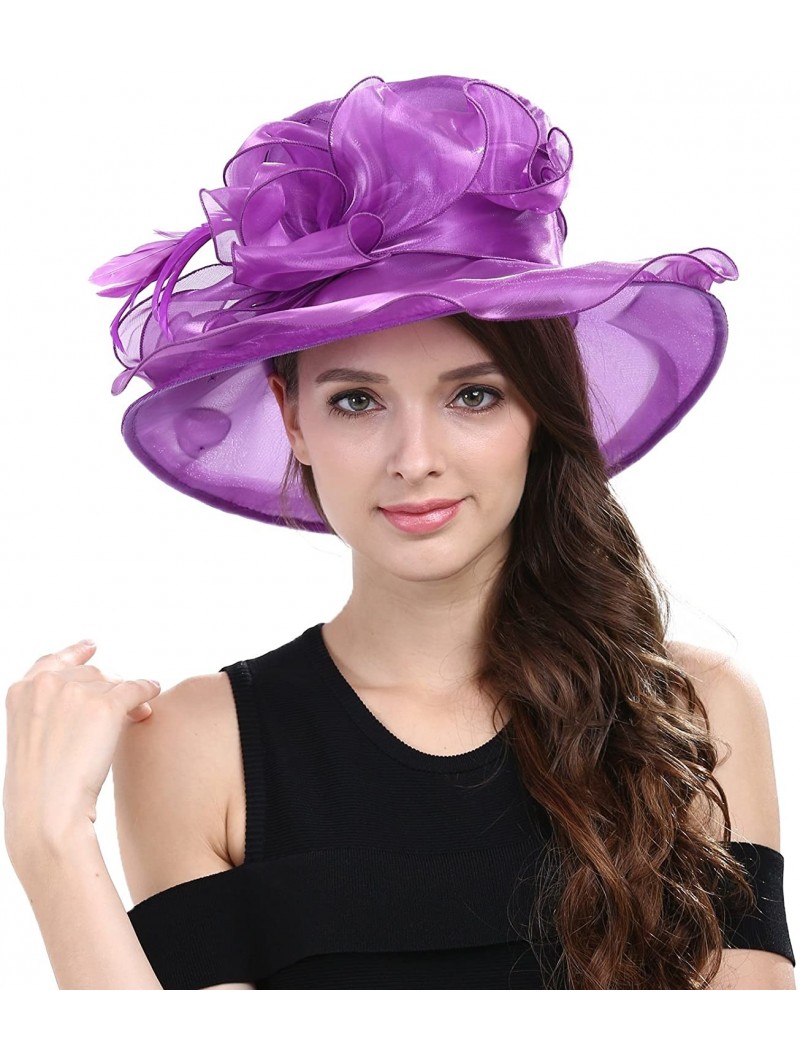 Sun Hats Women Kentucky Derby Horse Race Fascinator Church Fancy Party Top Hat S043 - Ss/Purple - CH18SCM60IU $18.30