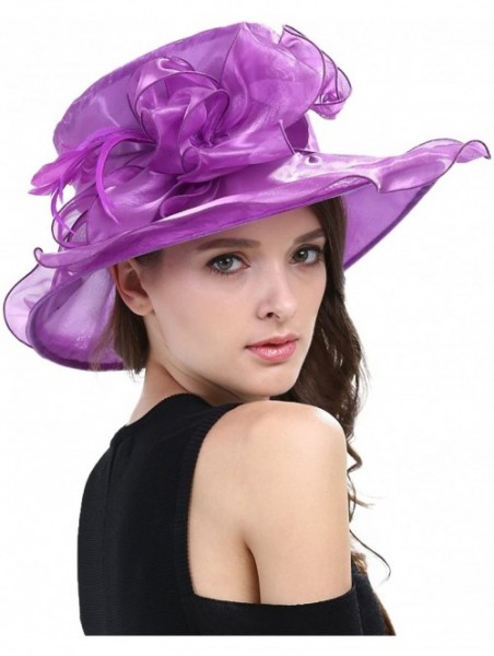 Sun Hats Women Kentucky Derby Horse Race Fascinator Church Fancy Party Top Hat S043 - Ss/Purple - CH18SCM60IU $18.30