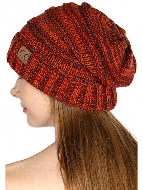 Skullies & Beanies Knit Beanie Hat- Soft Warm Cable Winter Chunky Cap- Oversized Slouchy Stretching- Pompom- for Women - Rust...
