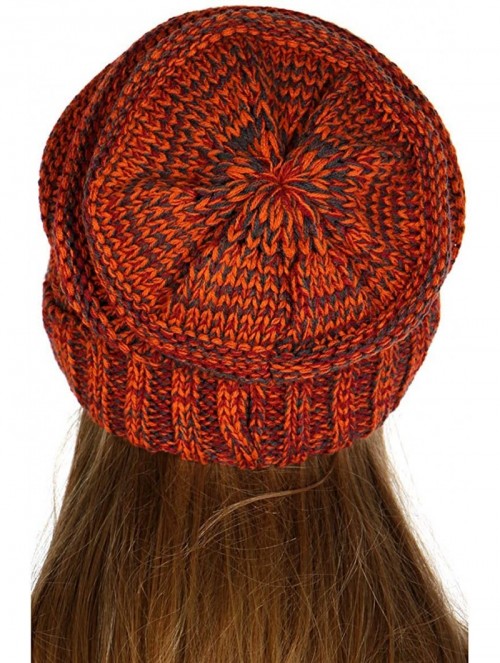 Skullies & Beanies Knit Beanie Hat- Soft Warm Cable Winter Chunky Cap- Oversized Slouchy Stretching- Pompom- for Women - Rust...