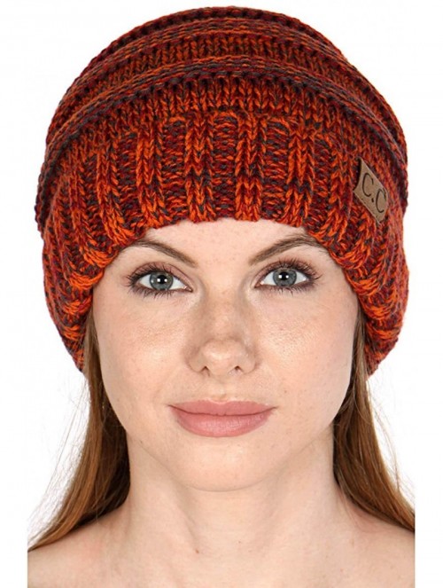 Skullies & Beanies Knit Beanie Hat- Soft Warm Cable Winter Chunky Cap- Oversized Slouchy Stretching- Pompom- for Women - Rust...