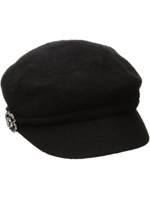 Newsboy Caps Women's Crystal Cap Wool with Rhinstone Broach - Black - CJ17YZHLY3Q $38.39