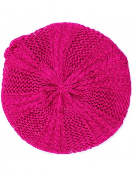 Berets Womens Fashion Lightweight Crochet Cutout Beret Beanie Hat (Fuchsia Cable) - C312BDHT9ON $15.36