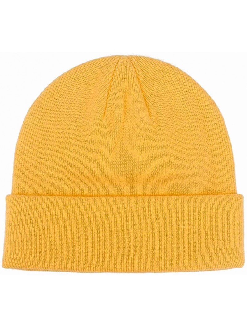 Skullies & Beanies Knit Beanie Hat Cuffed Plain Skull Cap for Men Women - Yellow - CC19245DKEQ $9.78