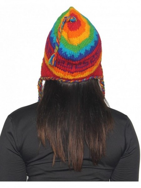 Skullies & Beanies Nepal Hand Knit Ear Flaps Beanie Ski Wool Hat & Glove Mitten Set - Rainbow 1 - C31153HKZGB $26.12