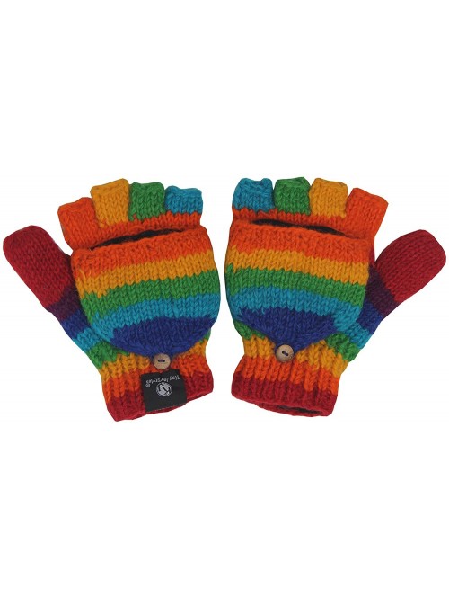 Skullies & Beanies Nepal Hand Knit Ear Flaps Beanie Ski Wool Hat & Glove Mitten Set - Rainbow 1 - C31153HKZGB $26.12