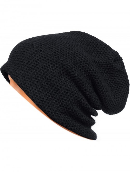 Skullies & Beanies Unisex Adult Winter Warm Slouch Beanie Long Baggy Skull Cap Stretchy Knit Hat Oversized - Black - CB128JXC...