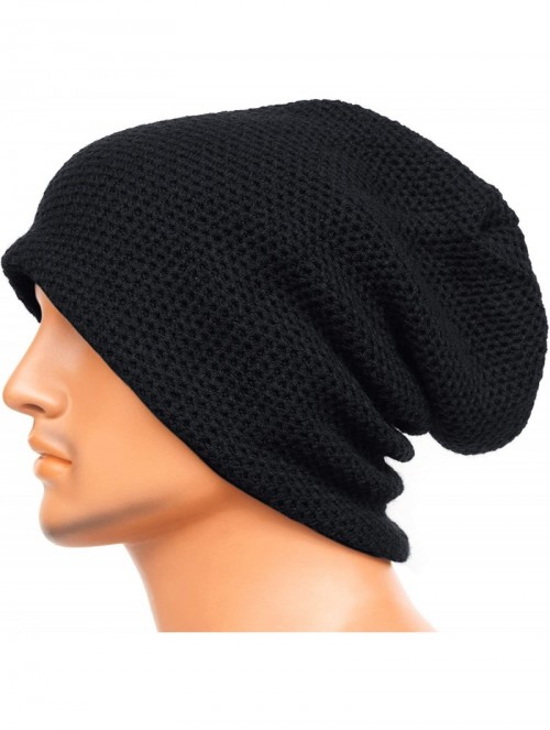 Skullies & Beanies Unisex Adult Winter Warm Slouch Beanie Long Baggy Skull Cap Stretchy Knit Hat Oversized - Black - CB128JXC...