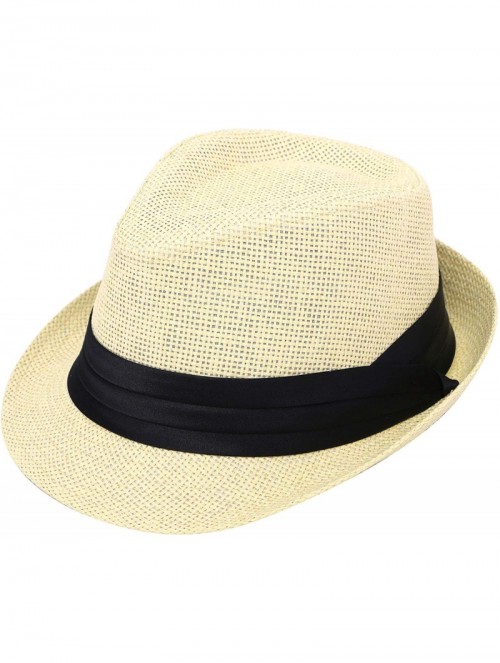 Fedoras Women/Men's Summer Short Brim Straw Fedora Sun Hat - 7natural - CC18DWX9K4E $21.71