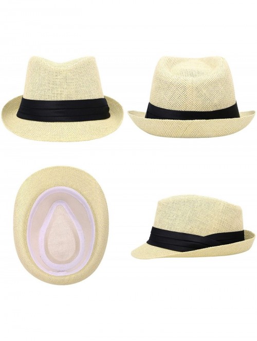 Fedoras Women/Men's Summer Short Brim Straw Fedora Sun Hat - 7natural - CC18DWX9K4E $21.71