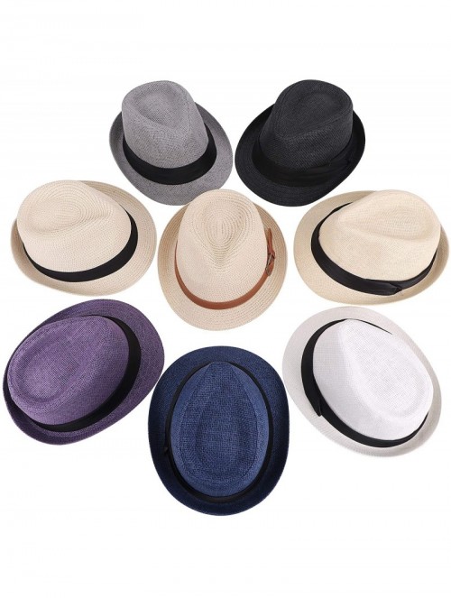 Fedoras Women/Men's Summer Short Brim Straw Fedora Sun Hat - 7natural - CC18DWX9K4E $21.71