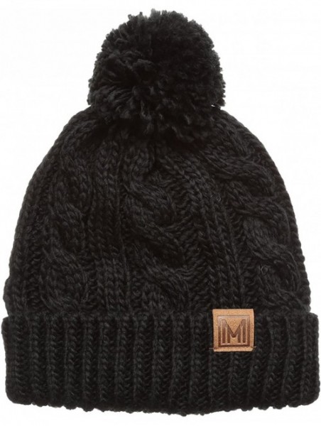 Skullies & Beanies Winter Oversized Cable Knitted Pom Pom Beanie Hat with Fleece Lining. - Black - CA186MIURIH $9.95