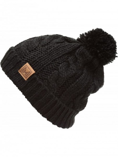 Skullies & Beanies Winter Oversized Cable Knitted Pom Pom Beanie Hat with Fleece Lining. - Black - CA186MIURIH $9.95