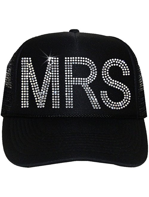 Baseball Caps MRS. Rhinestone Bridal Trucker Hat Black- Silver - CJ17YR70LXS $23.14